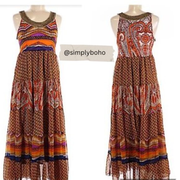 Alberto Makali - Bohemian Brown flowy maxi dress size 8 - Picture 1 of 17